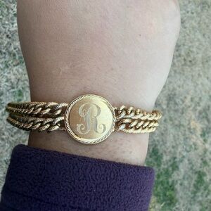 Gold Electroplated Speidel Letter R Bracelet